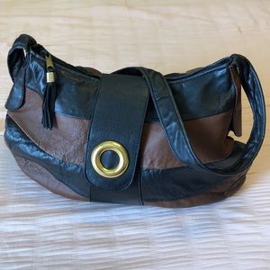 BOHO hobo Leather Black & Brown Purse Handbag (Portugal) Supple Magnetic Flap